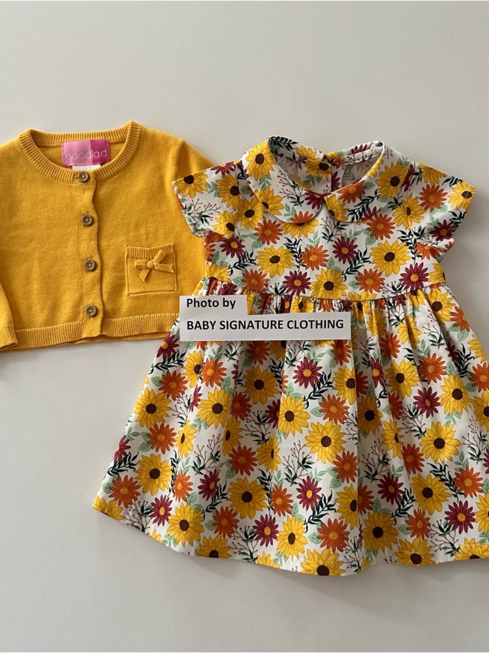 Good Lad 9 Months Yellow Floral Dress & Mustard Cardigan Set Fall Sunflower